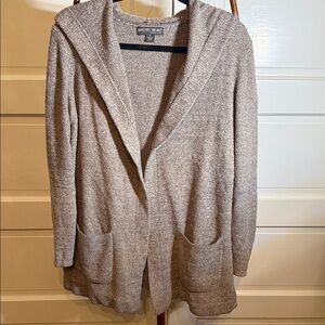 Barefoot Dreams CozyChic Hooded Cardigan Sweater Taupe Size M Soft Lounge
